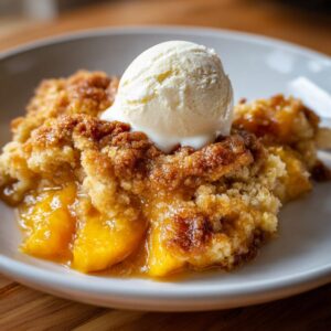 Fresh peach cobbler with vanilla ice cream - Tasty
