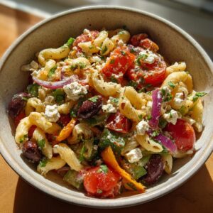 Greek pasta salad with feta and olives - Tasty