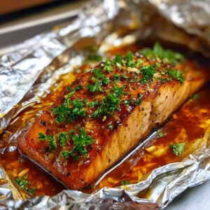 Honey garlic salmon in foil - Tasty