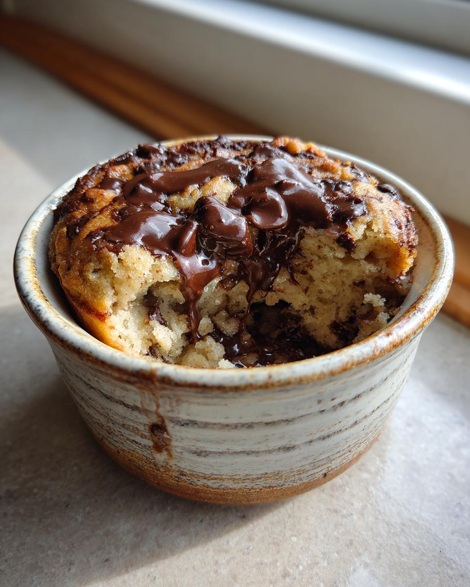 Close-up of chocolate baked oats in a ramekin, with a bite taken out to show the texture.