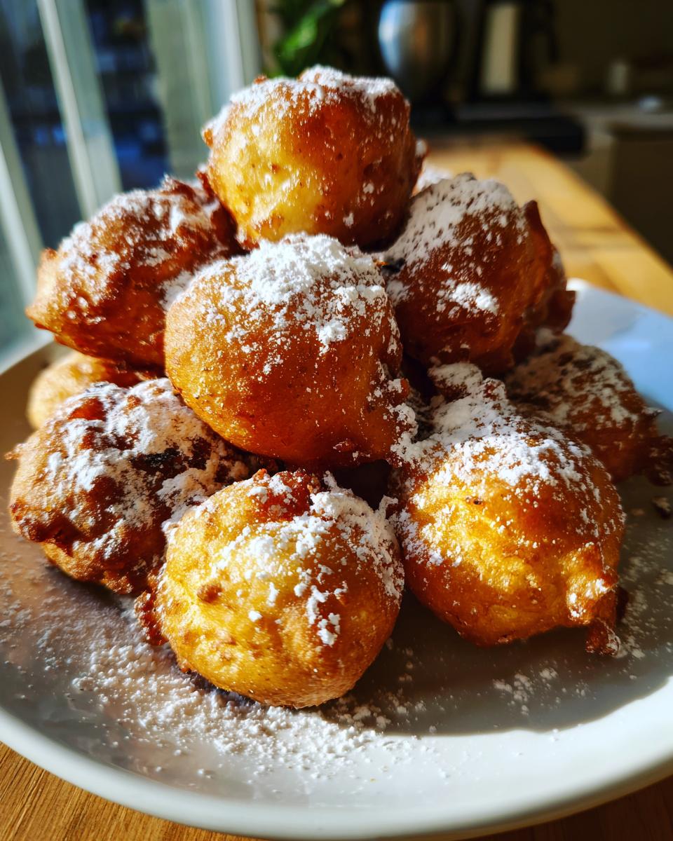 A stack of golden brown deep fried Oreos dusted with powdered sugar on a plate.