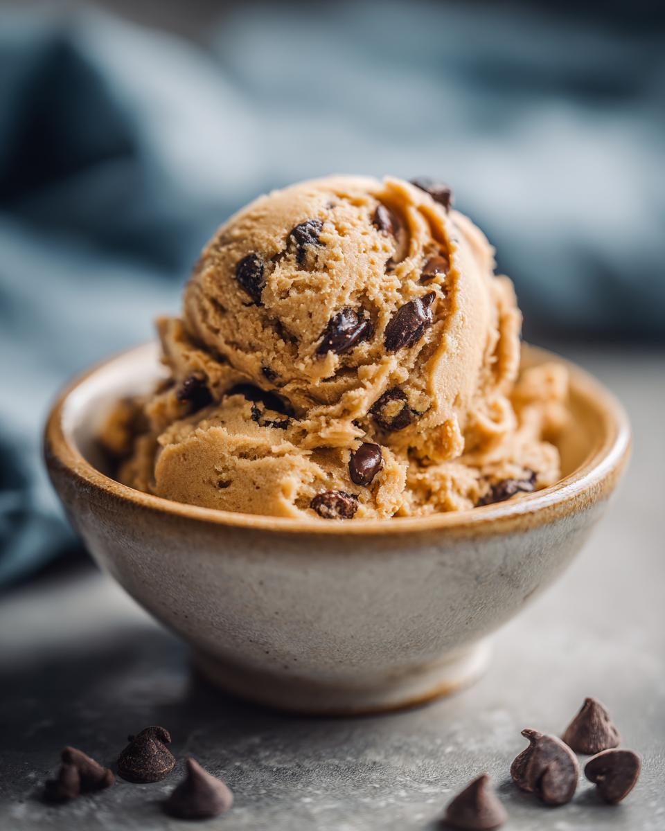 A bowl of delicious edible cookie dough, studded with chocolate chips, ready to be enjoyed.