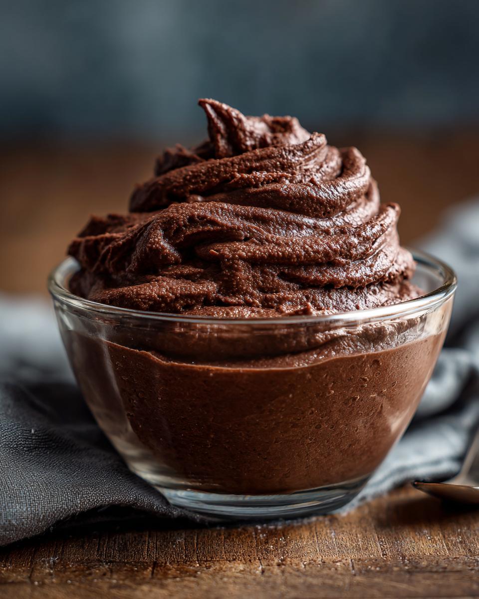 A bowl of rich, decadent keto chocolate mousse, swirled and ready to eat.