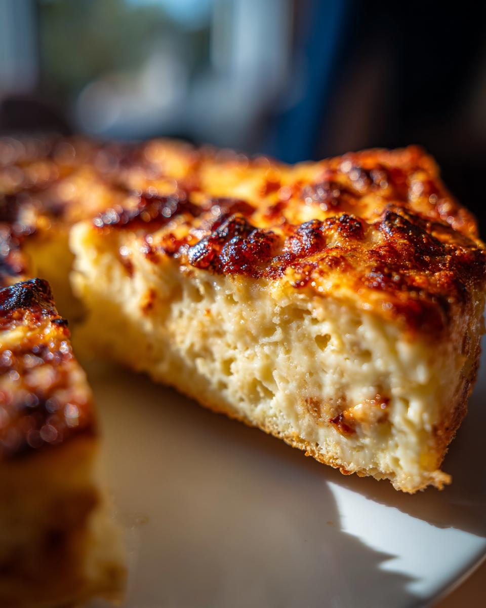 Close-up of a slice of pizza made with two ingredient pizza dough, showing the texture and golden-brown crust.