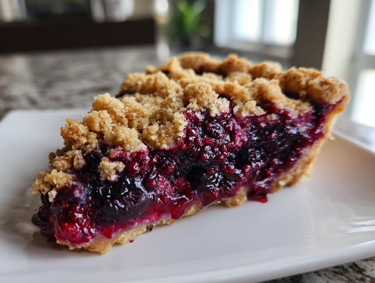 A single slice of Blueberry Pie Bars with a crumble topping on a white plate.