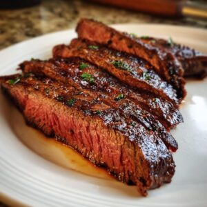 Close-up of sliced carne asada showing the juicy, marinated texture and perfect sear.