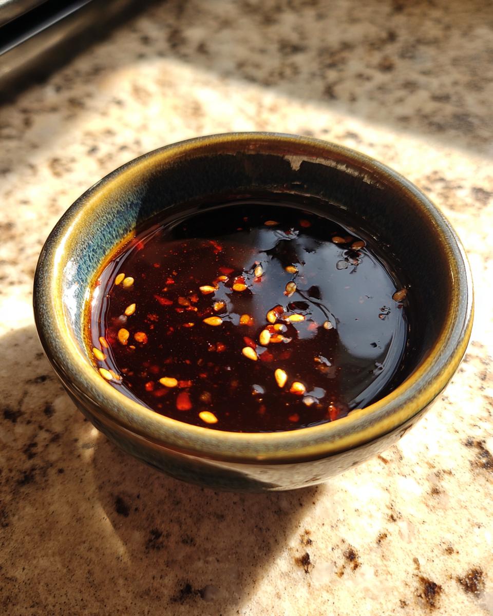 A bowl of flavorful Dumpling Sauce with sesame seeds, ready to serve.