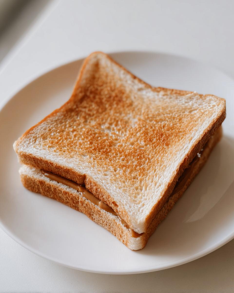 A peanut butter and jelly sandwich, a Homemade Uncrustables, on a white plate. Toasted bread.