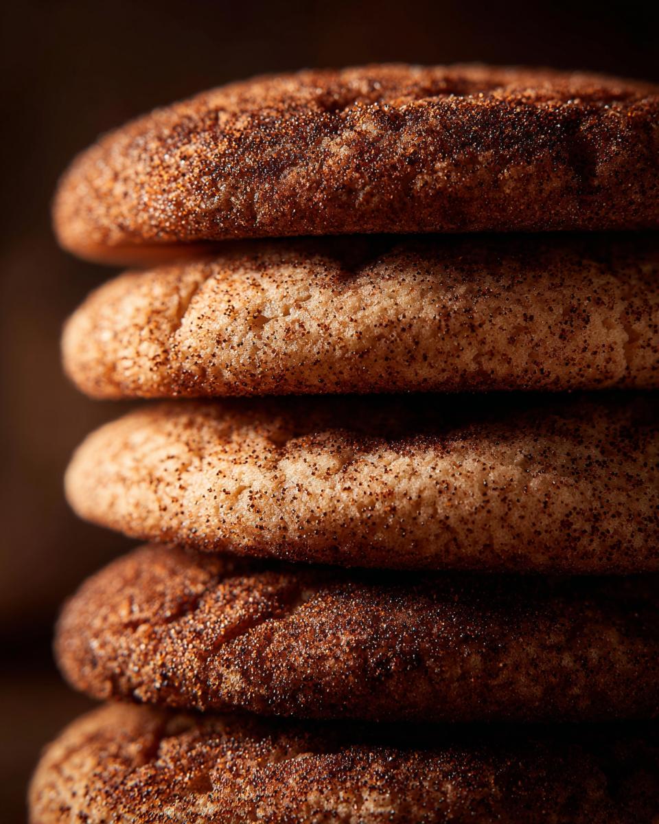 A close-up stack of chewy chai spice sugar cookies, coated in cinnamon sugar.