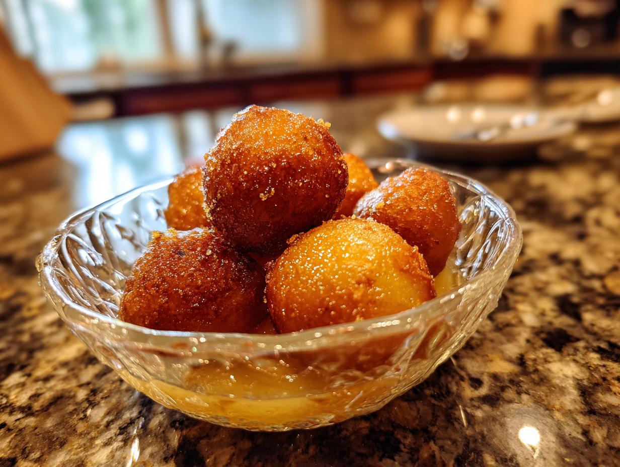 Close-up of golden brown Gulab Jamun balls in a crystal bowl, glistening with syrup.