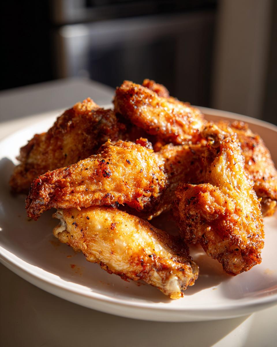 A close-up of golden brown, crispy lemon pepper wings piled on a white plate, ready to be enjoyed.