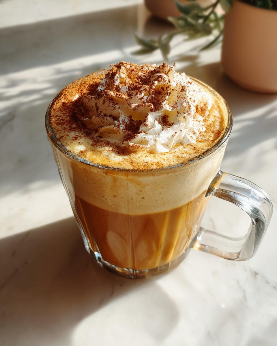 A close-up of a delicious Pumpkin Spice Latte topped with whipped cream and cinnamon.