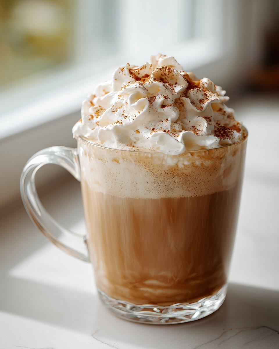 A close-up of a Pumpkin Spice Latte topped with fluffy whipped cream and a sprinkle of cinnamon.