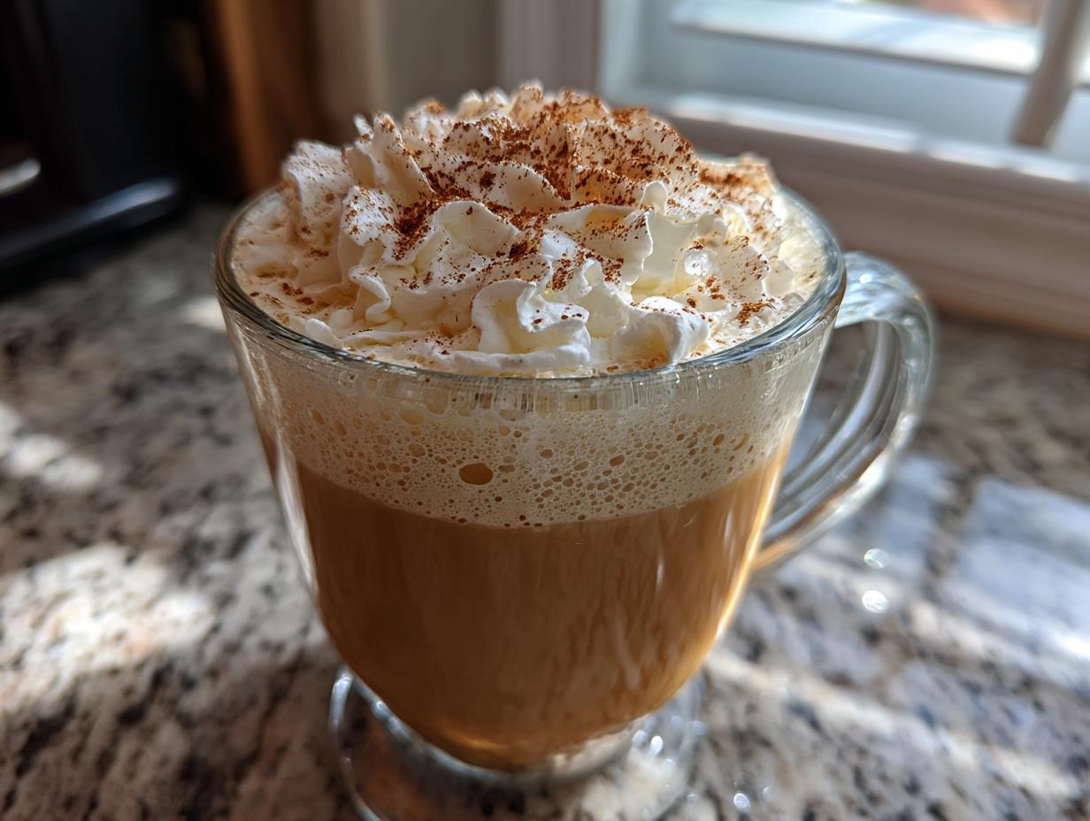 A close-up of a Pumpkin Spice Latte topped with whipped cream and a sprinkle of cinnamon.