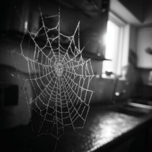 Close-up of a realistic spider web, perfect for a Spider Web Taco Dip Halloween treat.