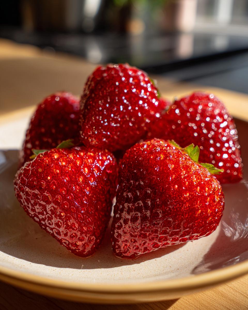 Close-up of fresh, glistening strawberries, perfect for making Strawberry Tanghulu.