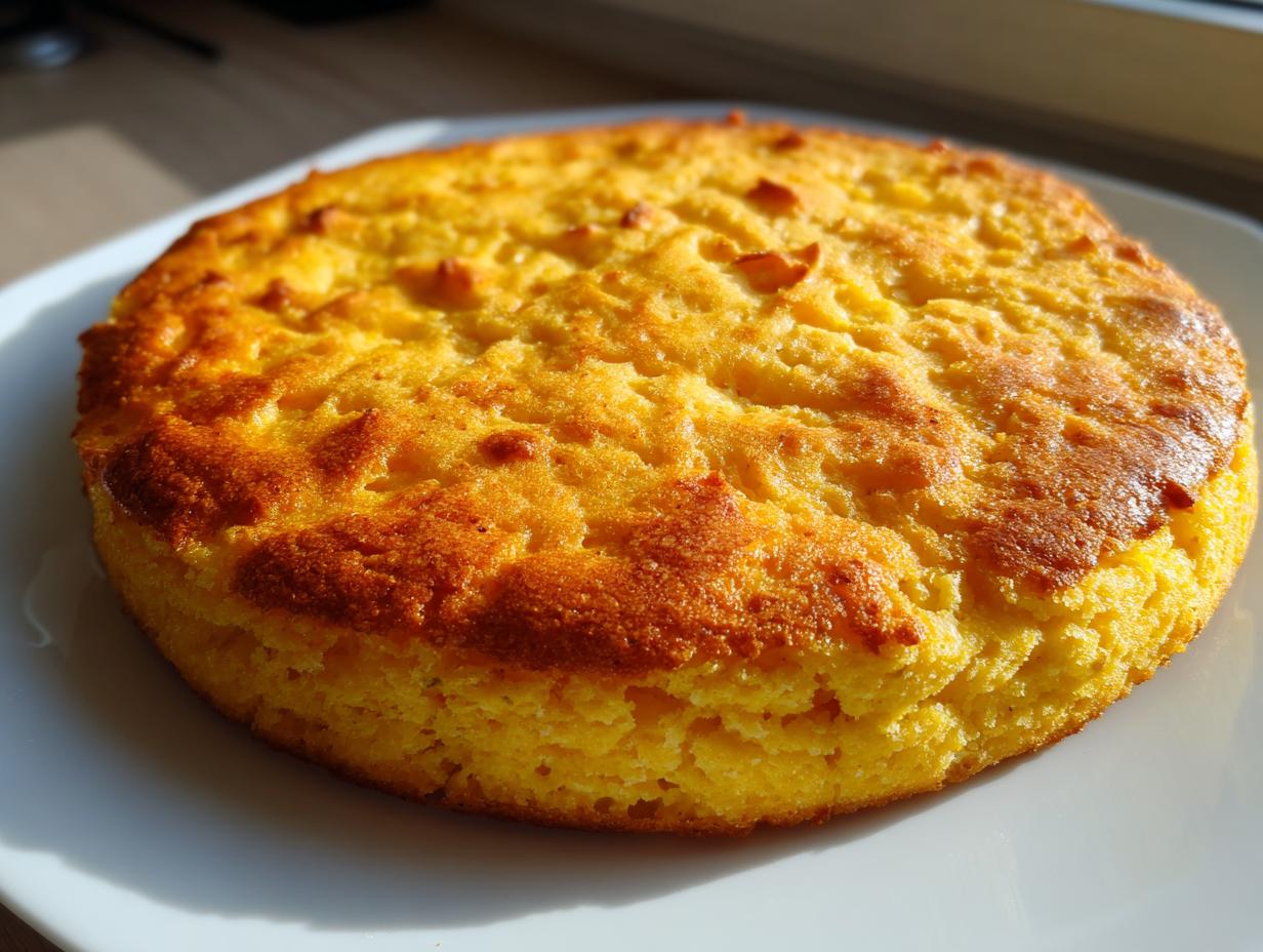 A perfectly baked, golden yellow, round keto pizza crust resting on a white plate.