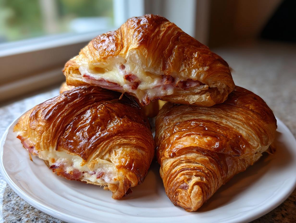 baked ham and cheese croissants - Featured