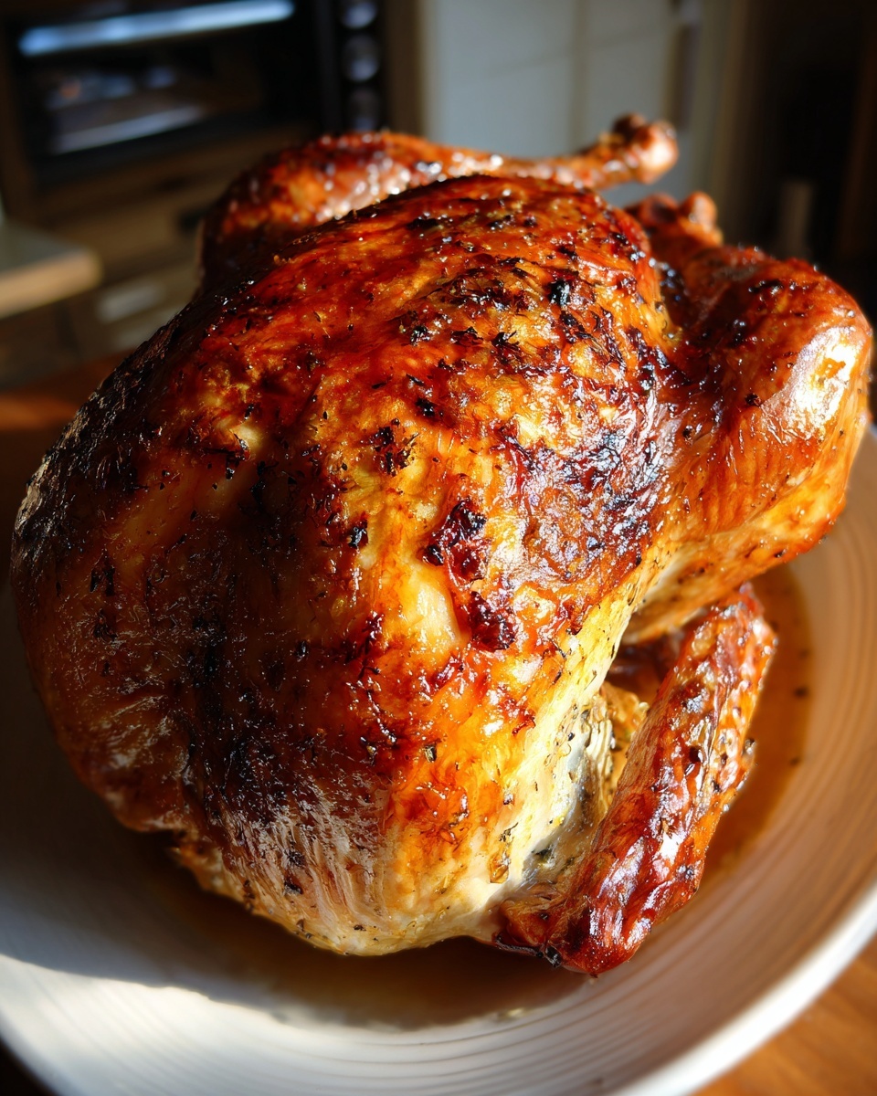 A perfectly roasted turkey with crispy, golden-brown skin, the result of an amazing turkey brine.